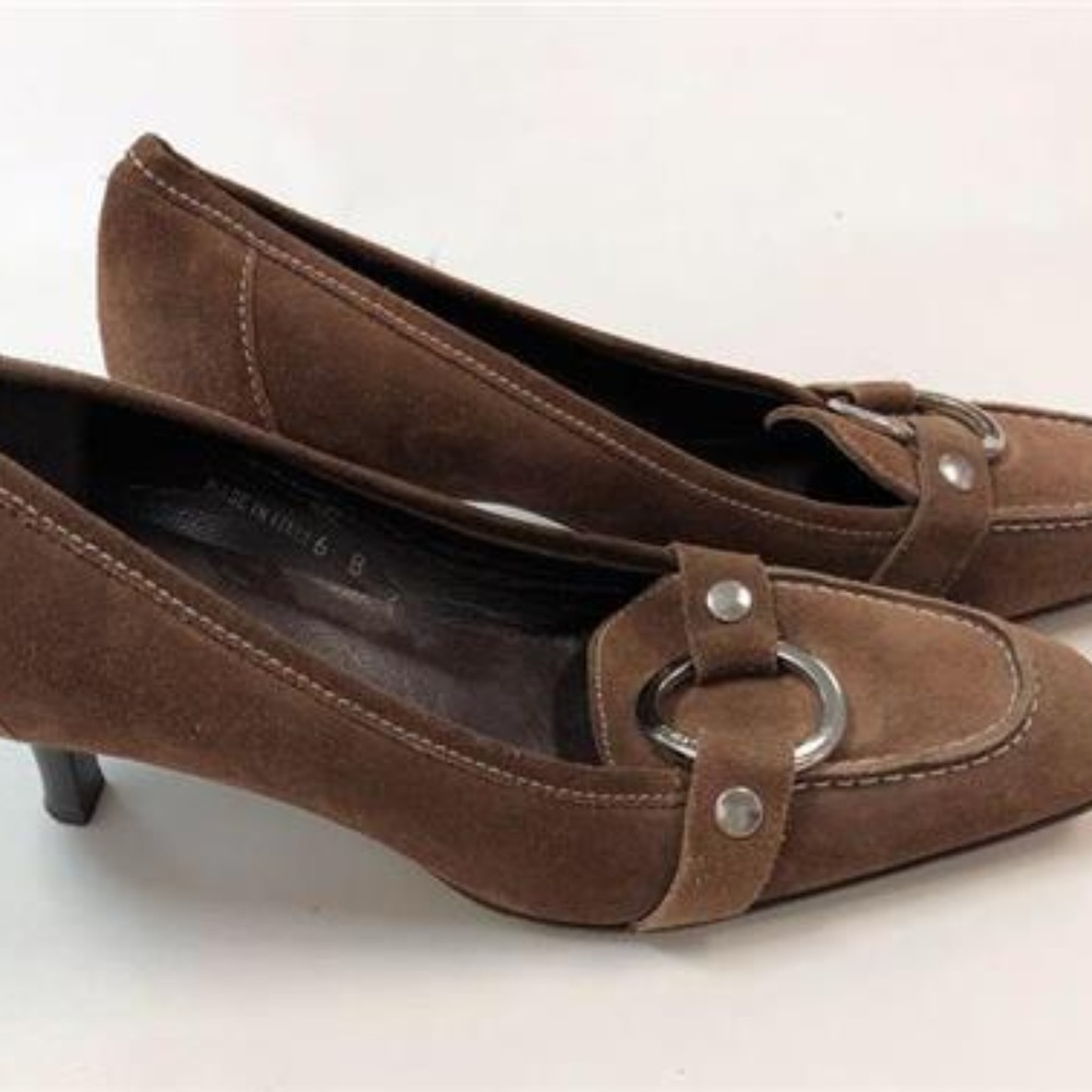 COACH SHOES Pumps Kitten Heel Brown Suede Leather